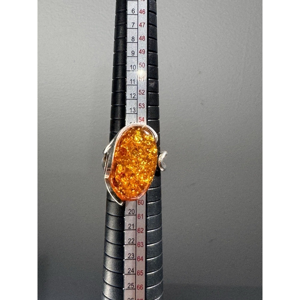 Vintage 925 Sterling Silver & Baltic Amber Ring Sz 8 ADJUSTABLE - Picture 4 of 12